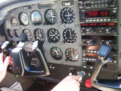 Pilot controls on an airplane